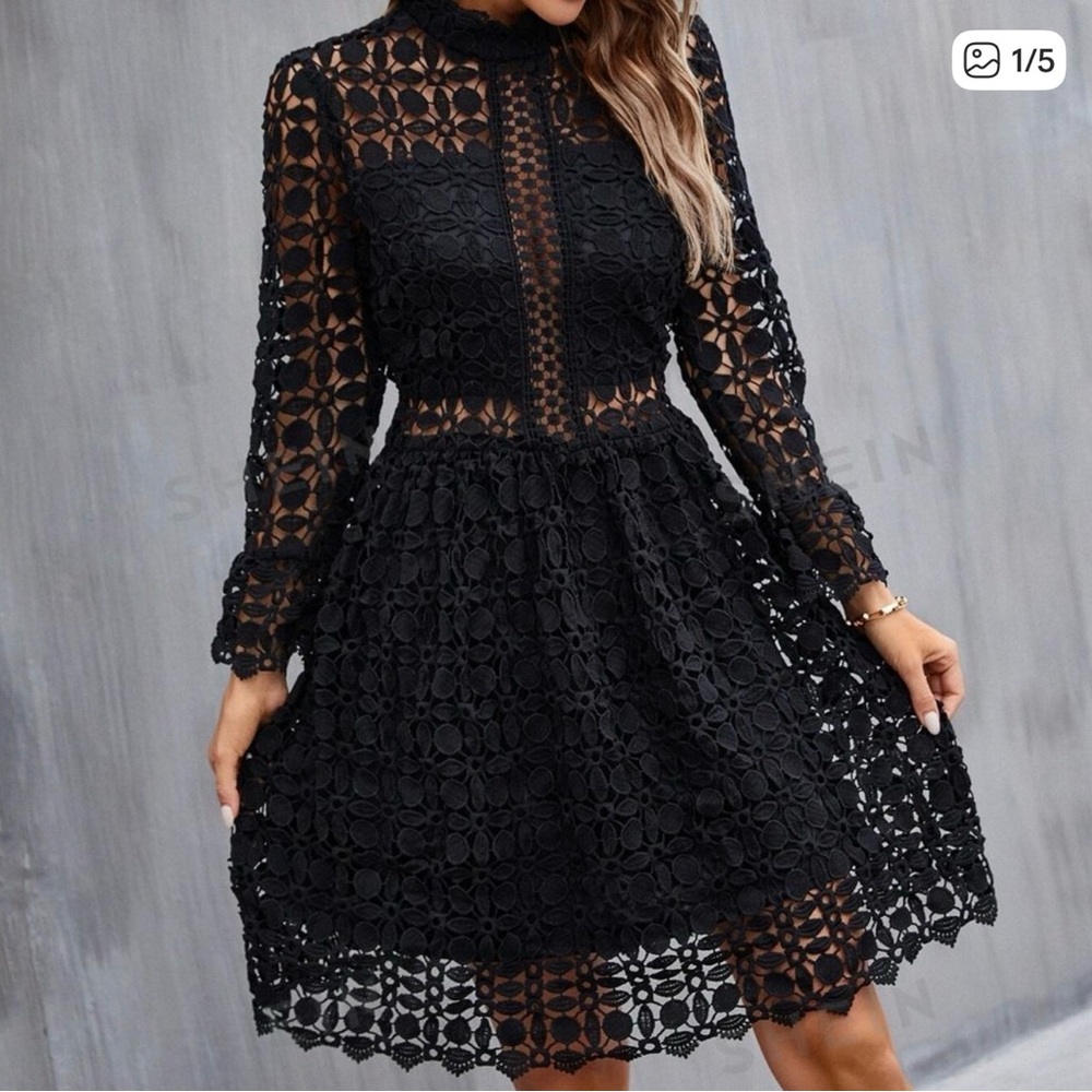 Black Lace Long Sleeve Dress